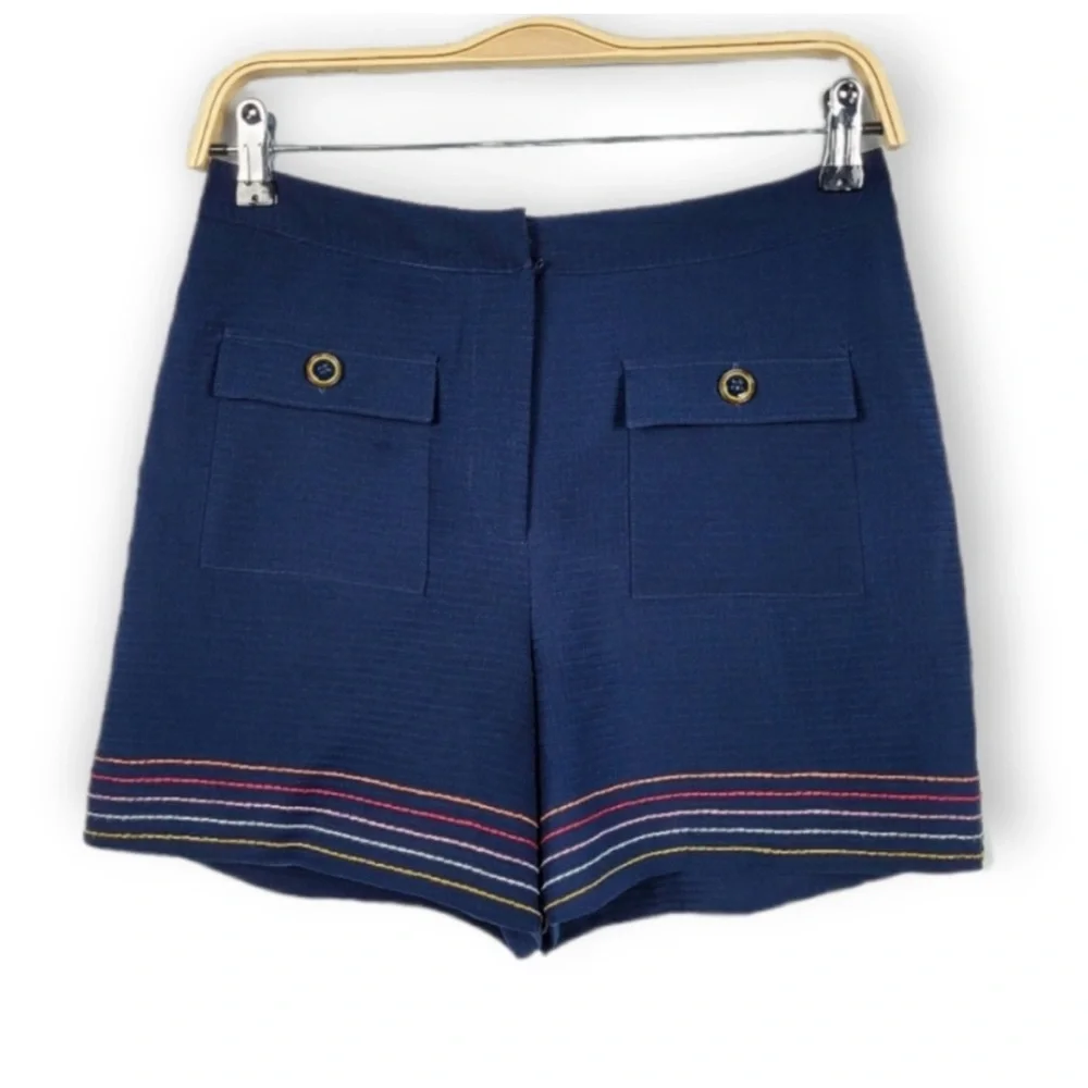 Ted Baker Sapphia Stitch Detail High Rise Navy Pockets Shorts Bottoms Sailor 3 M - Picture 1 of 8